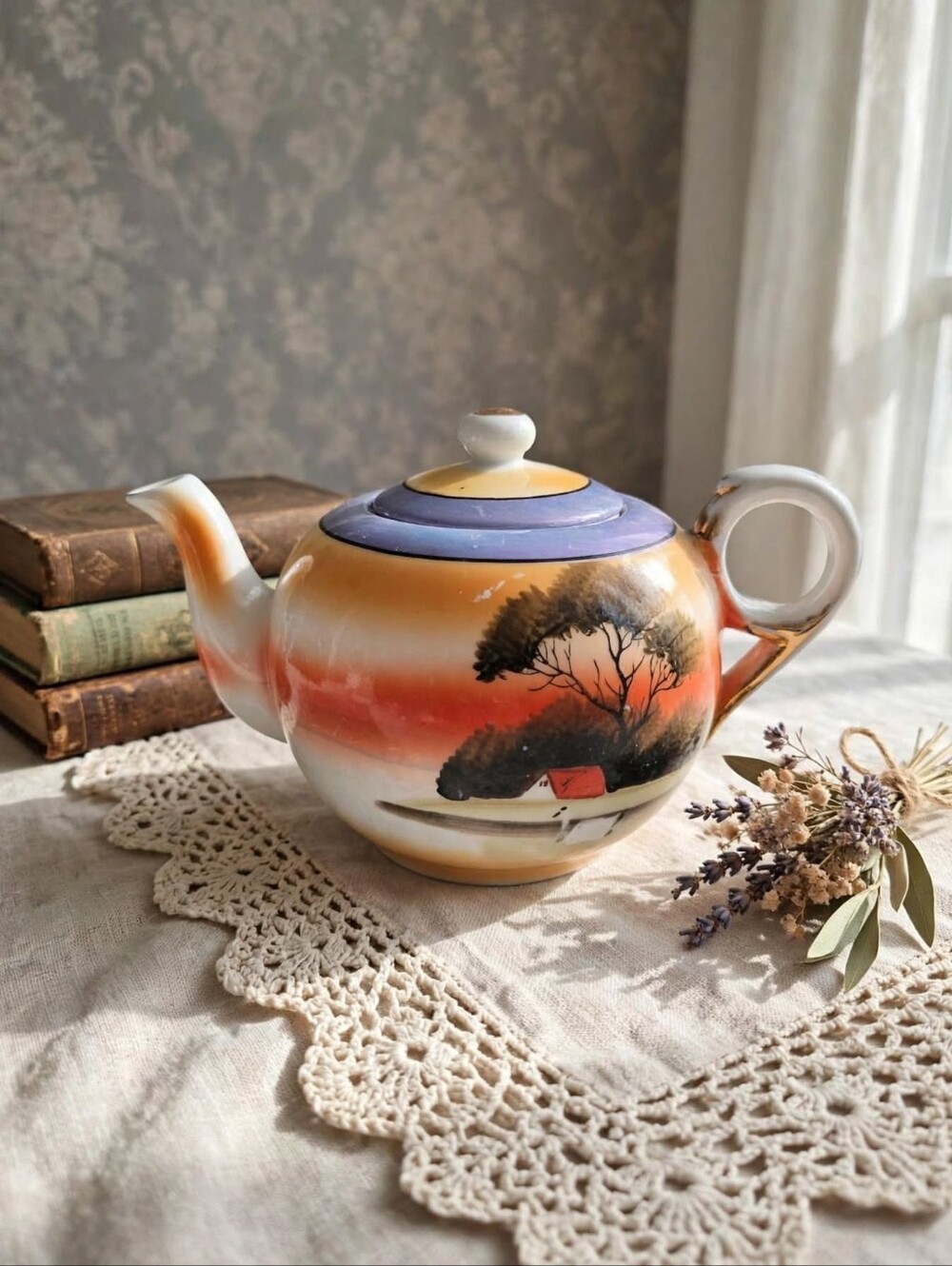 Vintage 1930s Hand-Painted Japan Lustreware Teapot